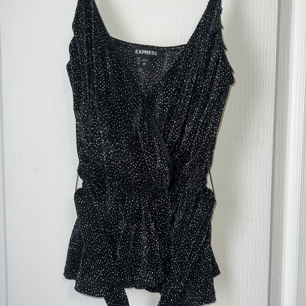 Express Polka Dot Pleated Wrap with Front Side Tie - Peplum Cami - X Small